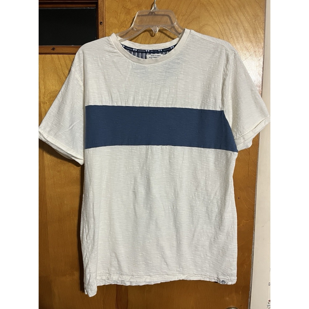 Free Planet Love Our Planet T-Shirt Men's L Crew Neck Cotton Blend w/ Navy Strip